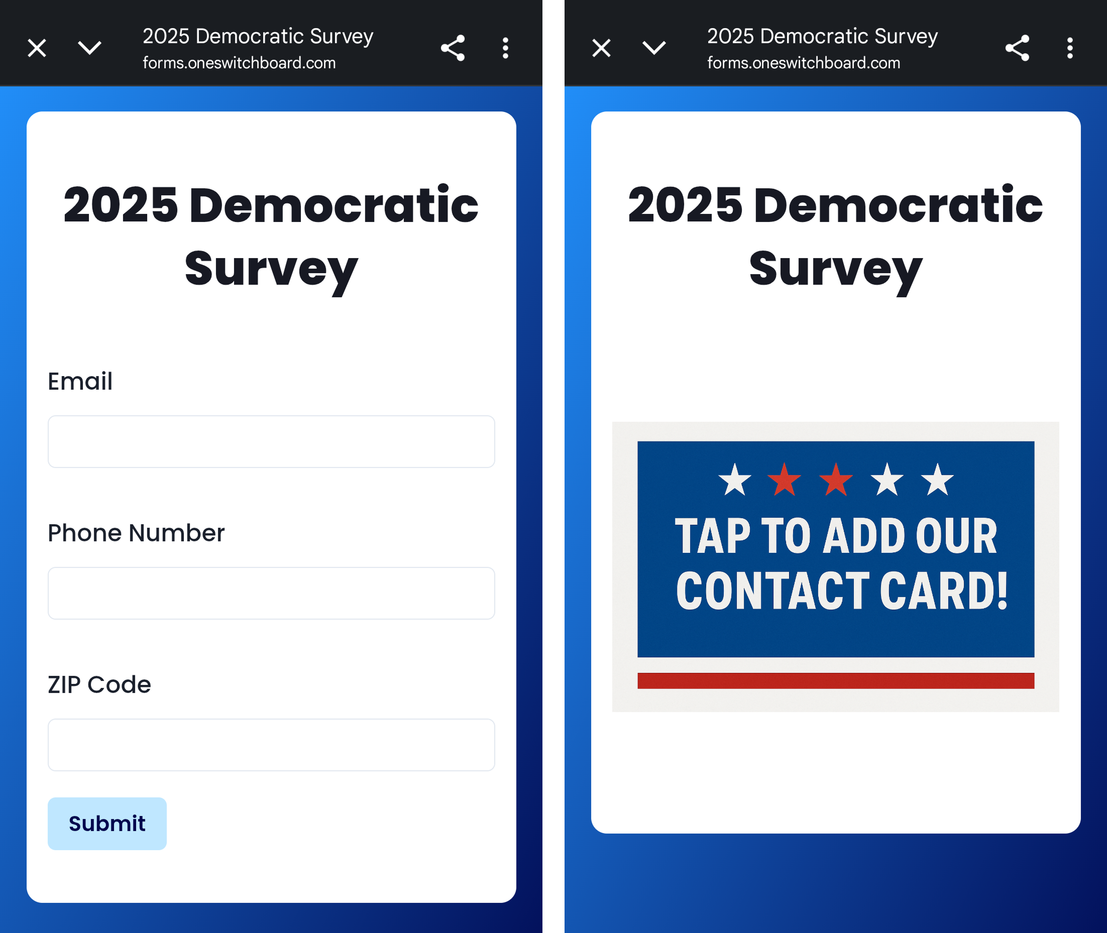 Contact card post form submit.