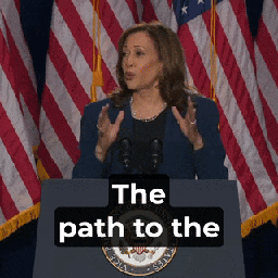 Gif of Kamala Harris saying "the path to the white house goes through wisconsin"
