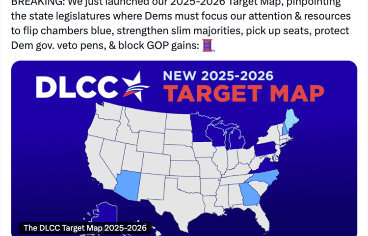 Posts on X from the DLCC and WI SSDC naming Wisconsin as a pickup state