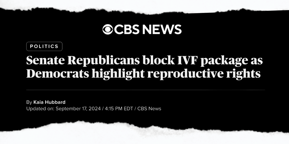 CBS NEWS headline "Senate Republicans block IVF package..."