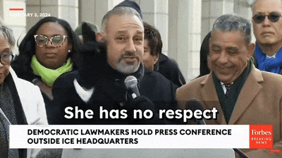Congressman Gil Cisneros saying She has no respect for people at Press Conference outside of ICE headquarters