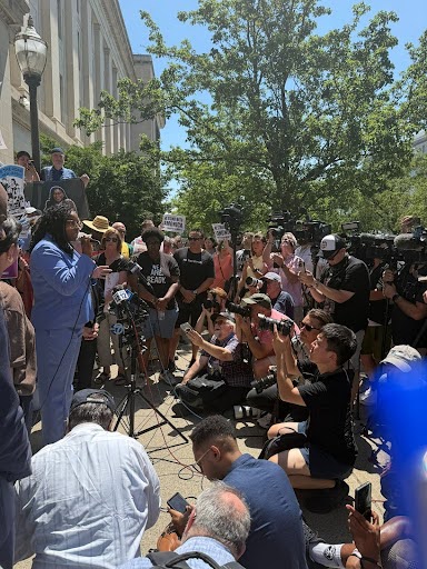 LaMonica McIver speaking at press