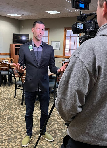 Kyle speaking to camera