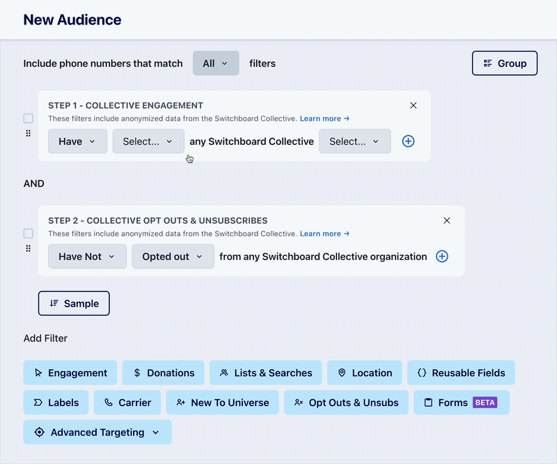 Switchboard Collective filter options