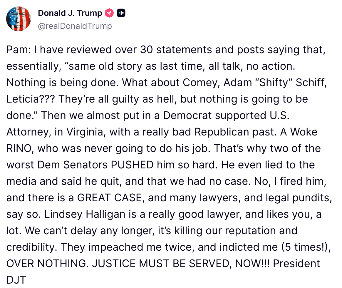 Donald Trump's Truth Social post Donald Trump's Truth Social post