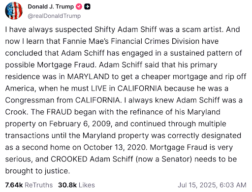 Donald Trump's Truth Social post Donald Trump's Truth Social post