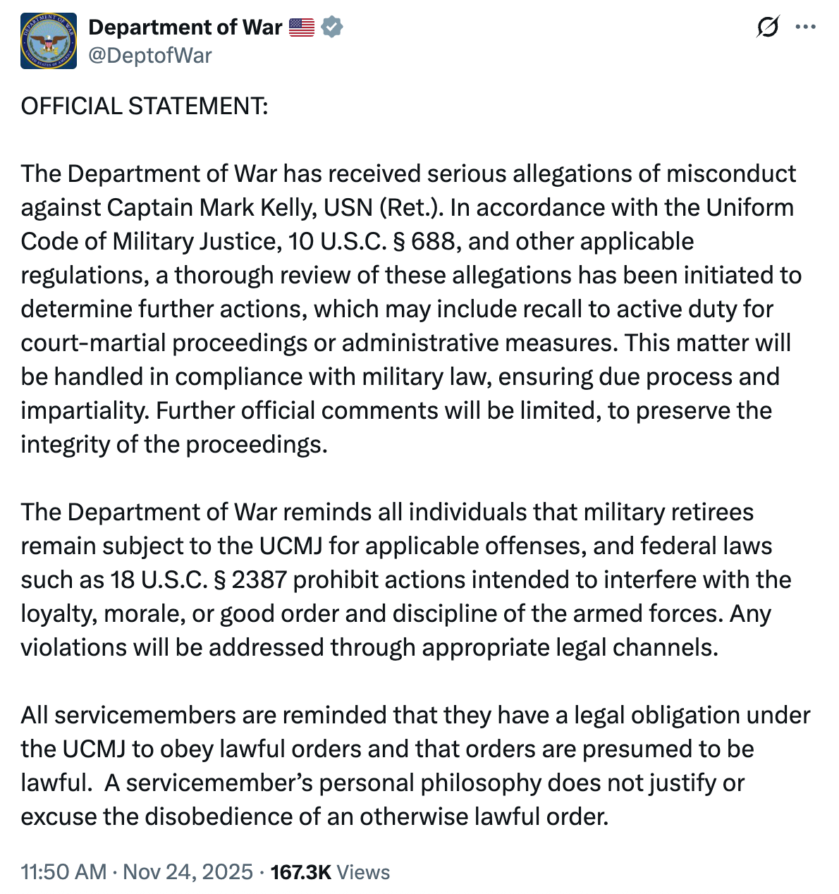 Message From the Department of War