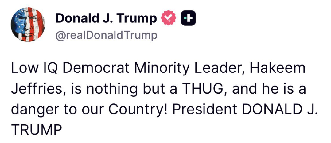 A truth social post from Donald Trump