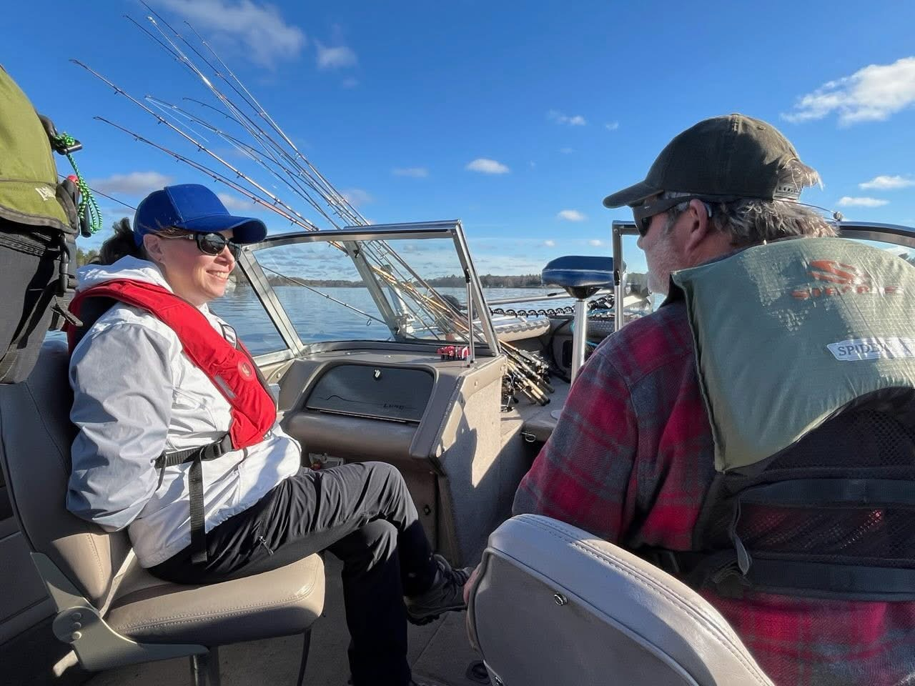 Sara Rodriguez on a boat with her tour guide, John. 
